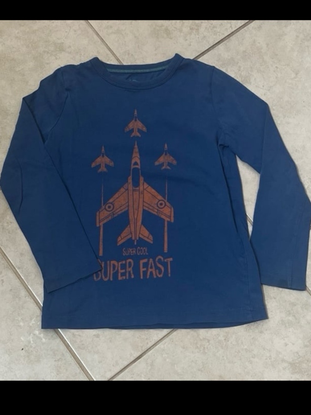 Mini Boden Navy Blue Long-Sleeve Tee with Airplane Graphic
